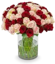 Bouquet of pink and red roses